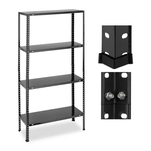 Schwerlastregal 4 Böden Schwarz Metallregal - Robustes Regalsystem mit verstellbaren Böden, ideal für Garagen und Werkstätten. Hohe Tragkraft von 160 kg und platzsparende Maße.