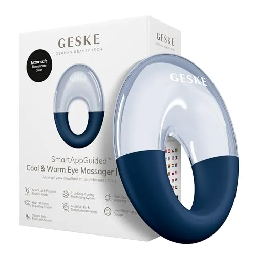 GESKE SmartAppGuided™ Cool & Warm Eye Massager | 7 in 1 | Massagegerät für die Augen | Batterielose Wärme- & Kühltechnologie | Gegen Augenringe & Tränensäcke | Anti-Aging | Profi-Hautpflege