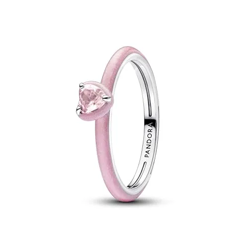 PANDORA Me Rosafarbenes Chakra Herz Ring - Ringe für Damen, aus Sterling Silber mit herzförmigem rosafarbenen Kristall und glitzernder Emaille, ideal als tägliche Erinnerung an Selbstliebe.