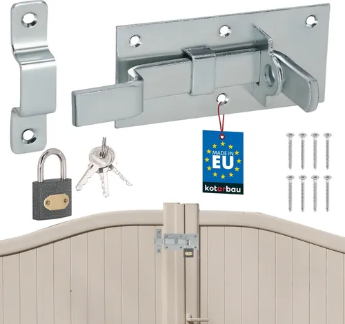 KOTARBAU® Universal-Fallenriegel für Türen, Pforten, Tore, Stahl, 130 mm + Vorhängeschloss