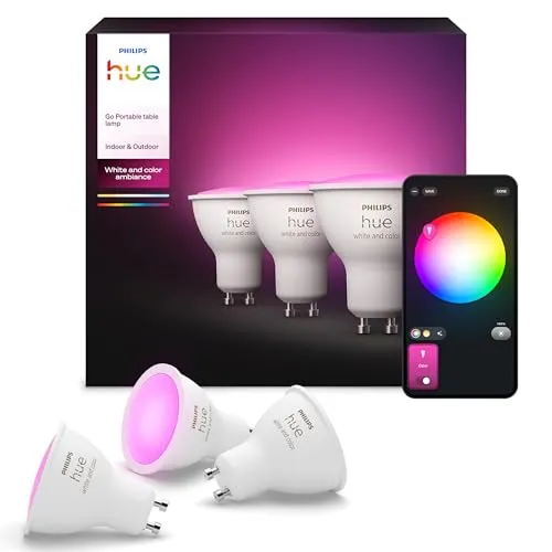 Philips Hue GU10 smarte Lampe - 3er-Pack mit weißem und farbigem Licht, Bluetooth-kompatibel, Sprachsteuerung mit Alexa, Apple Home und Google Assistant
