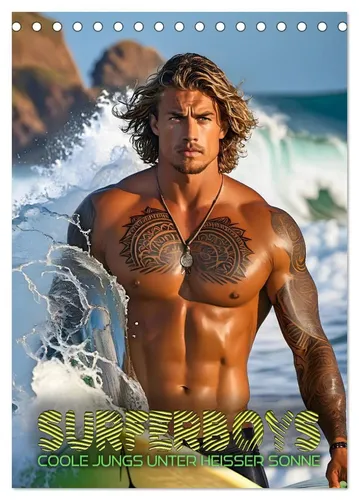 Surferboys Tischkalender 2026 von Renate Utz - Erleben Sie faszinierende Bilder sportlich gebauter Jungs in atemberaubenden Szenen. Ideal als Geschenk oder für die eigene Sammlung. 14 Seiten, Deutsch, Calvendo Verlag.