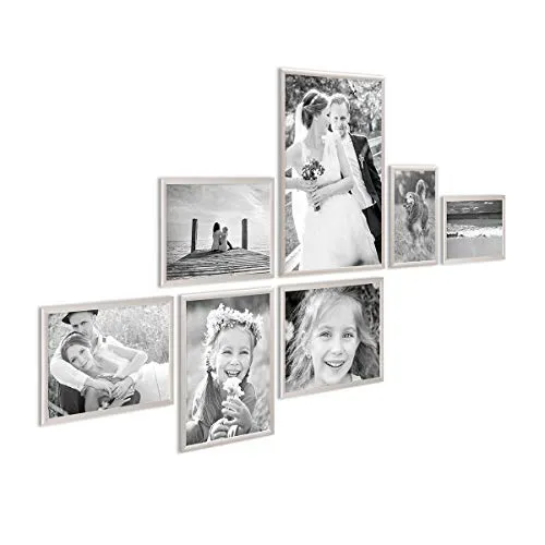 PHOTOLINI Alu-Bilderrahmen-Set Silber, 7er Set aus Aluminium - Modernes und elegantes 7er Set Bilderrahmen aus robustem Aluminium, ideal für Fotos und Poster. Mit bruchsicherem Acrylglas und einfachem Wechsel der Motive. Perfekt für jeden Wohnraum!