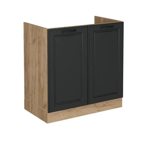Vicco Spülenunterschrank R-Line, Anthrazit Landhaus/Goldkraft Eiche, 80 cm - Spülenschrank für perfekte Integration in Ihre Küche. Höheneinstellbare Füße und modulares Design bieten Flexibilität und Stauraum für Küchenutensilien.