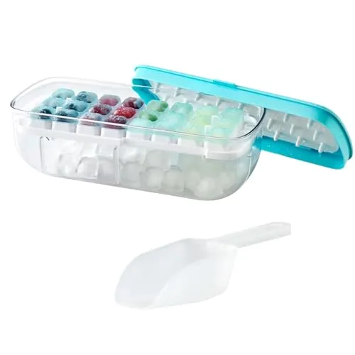 Betty Bossi Eiswürfelform mit Aufbewahrungsbox - 48 Eiswürfel mühelos entnehmen - Eisformen für 48 Eiswürfel, BPA-frei und lebensmittelecht. Mit praktischer Aufbewahrungsbox und einfachem Auslösen durch Druck. Ideal für Partys und heiße Sommertage!
