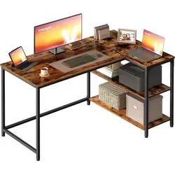 VASAGLE L-förmiger Schreibtisch mit Stauraum, höhenverstellbar, 120 x 80 cm, braun - Bronze - Optimaler Platz im Büro: Der L-förmige Schreibtisch nutzt Ecken effektiv und bietet erweiterte Ablageflächen für eine bessere Organisation. Robuste Konstruktion für sicheren Stand und einfacher Aufbau.