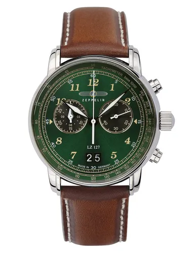 Zeppelin Herren-Chronograph LZ127 8684-4 - Elegante Armbanduhr für Herren mit braunem Lederarmband, Schweizer Quarzwerk und leuchtenden Funktionen – ideal für stilbewusste Männer.