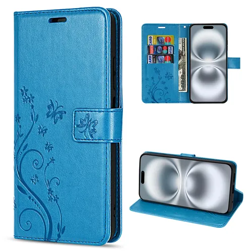 Hülle für iPhone 16 Plus Handy Tasche Handyhülle Schutzhülle Klapphülle Blau