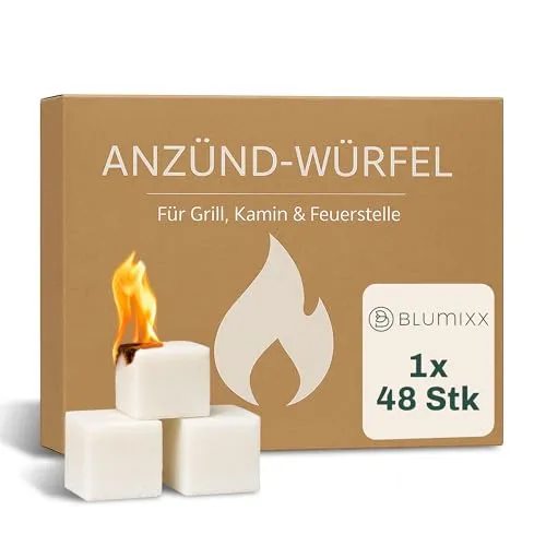 Blumixx Anzündwürfel – 1 Paket = 48 Würfel, Grillanzünder, Kaminanzünder und Kohleanzünder – Perfektes Grill Zubehör für Kamin und Grill, Anzünder Würfel