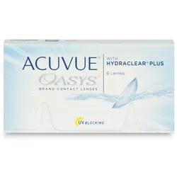 ACUVUE OASYS 2-Wochen-Kontaktlinsen – Tag und Nacht mit UV-Schutz - 2-Wochenlinsen mit Austrocknungsschutz und extrem hohem Tragekomfort für anspruchsvolle Umgebungen. Ideal für digitale Geräte, Pendeln und Reisen. Lieferumfang: 6 Linsen.