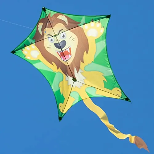CIM Drachen - Penta Löwe - Abmessung: 167cm x 102cm - Einleiner Flugdrachen für Kinder ab 6 Jahren - inkl. Drachenschnur und Streifenschwänze