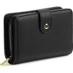 Portemonnaie Damen,Geldbörse Damen, Geldbeutel Damen Zipper mit Münzfach & RFID-Schutz - Schwarz