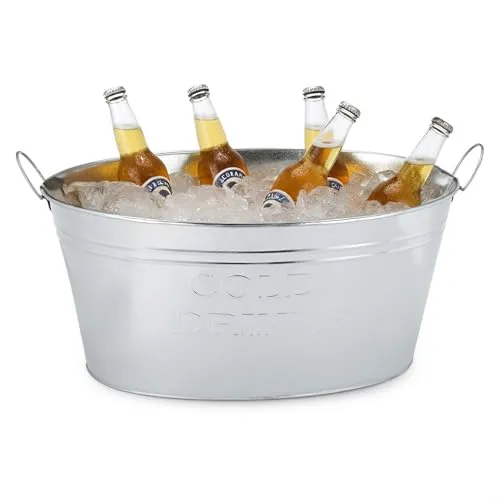 Getränkekühler Cold Drinks - 24 Liter Zinkwanne für Partys - Getränkewanne aus Zink mit 24 Liter Fassungsvermögen, ideal für Feste. Inkl. 2 einklappbaren Tragegriffen und stylischem 