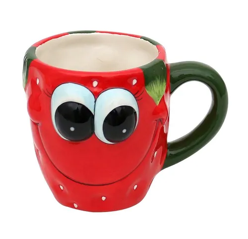 Dekohelden24 Tasse Kaffeebecher - Tasse als Erdbeer Größe H/Ø: 9 x 12 cm, 1-tlg., Dolomite