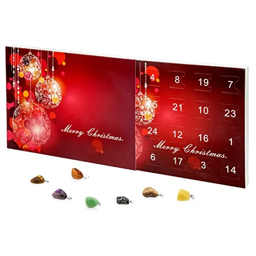 VALIOSA Merry Christmas Mode-Schmuck Adventskalender - Adventskalender mit 24 Teilen: 1 elegante Anker-Kette und 23 individuelle Halb-Edelstein-Anhänger, ideal zum Sammeln und Kombinieren für jeden Anlass.