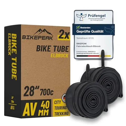 BikePeak 2X Fahrradschlauch City 28 Zoll mit schwarzem Autoventil 40mm - Schlauch AV Schrader Ventil, ETRTO 28/47-622/635, 700C - 2er Set Schläuche Elbrock