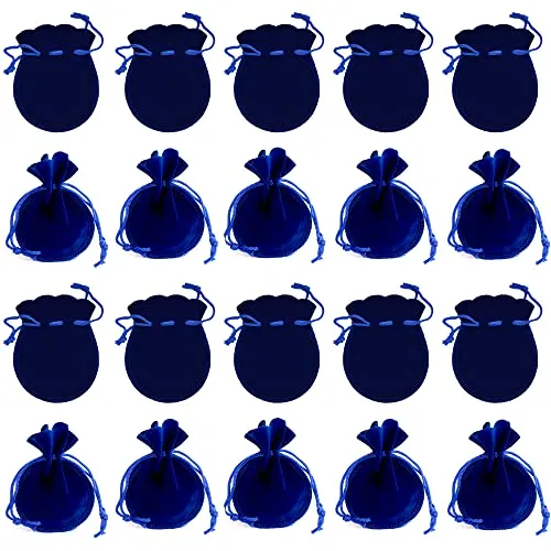 XCSJ 20Pcs Samtbeutel Klein Schmuckbeutel Samtbeutel Mit Kordelzug Geschenkbeutel Jewelry Bag Diy Süßigkeiten Geschenk Bags Für Schmuck Geschenk Party Hochzeit Gefälligkeiten, Portable, 9*7cm (Blau)
