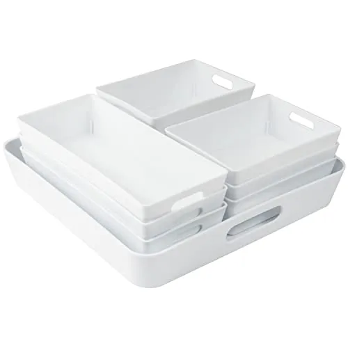 Hummelladen Schminktisch Schubladen Organizer Set - 10 Teile - Ordnungssystem - weiß - 5 cm hoch - 55x58 cm - Boxen in 3 Größen - Aufbewahrungsbox Box Schubladeneinsatz