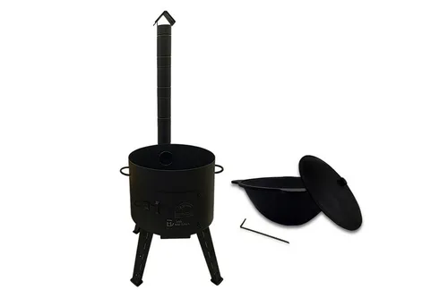 Utschak 16 L Feuerofen Set mit Gusseisen Kasan - Kompaktes Utschak Feuerofen Set mit 16 L Gusseisen Kasan. Ideal für sicheres Outdoor-Kochen, ausgestattet mit abnehmbarem Schornstein und hitzebeständiger Beschichtung für langanhaltende Nutzung.