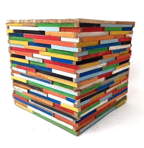 Brillibrum Design| Beistelltisch Holz | Echtholz | Upcycling Sitzhocker| Handmade| Beistelltisch Bunt | Mischholz Hocker | Kinder Sitzgelegenheit (30x30x30 cm (HxBxT))