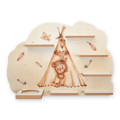 Kreative Feder Sammel-Regal „Teddy im Zelt“ für Tonie Box - Bezauberndes Kinderzimmerregal aus strapazierfähigem MDF für Tonie-Box und Figuren; kindgerechtes Design mit hohem Qualitätsdruck und einfacher Reinigung. Ideal für Ordnung und Spielspaß im Kinderzimmer!