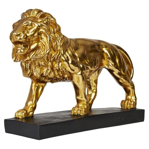 Hansmeier® Deko Skulptur Löwe - Gold - Statuen und moderne Wohnungs-Deko, beeindruckt mit kraftvollem Design und luxuriöser Gold-Optik, ideal für stilvolle Akzente in jedem Raum.