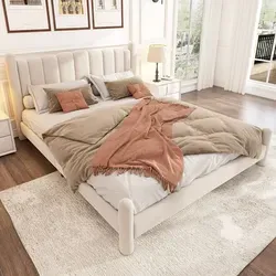 OKWISH Polsterbett Doppelbett 180x200cm mit LED-Kopfteil