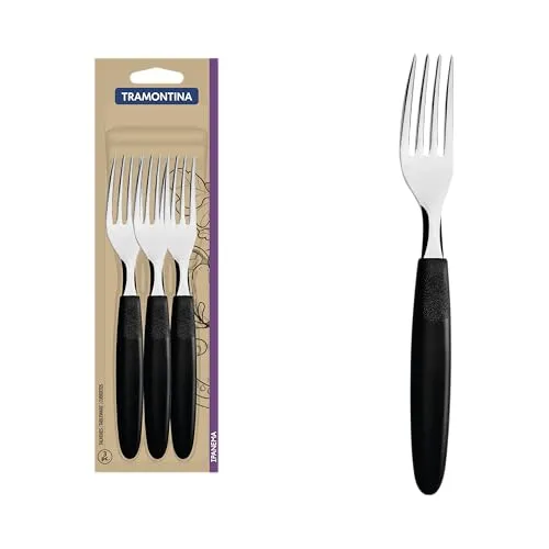 Tramontina Ipanema Gabelset, 3-teilig, Edelstahl, Ergonomischer Kunststoffgriff, Tafelgabel, Steakgabel, Spülmaschinenfest, Rostfrei, für Camping, Picknick