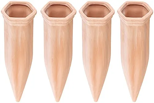 Royal Gardineer Ton Bewässerung: 4er-Set XL-Bewässerungs-Tonkegel für Glas- & PET-Flaschen bis 1 Liter (Wasserspender Terracotta, Pflanzenbewässerung Tonkegel, Bewässerungskugeln)