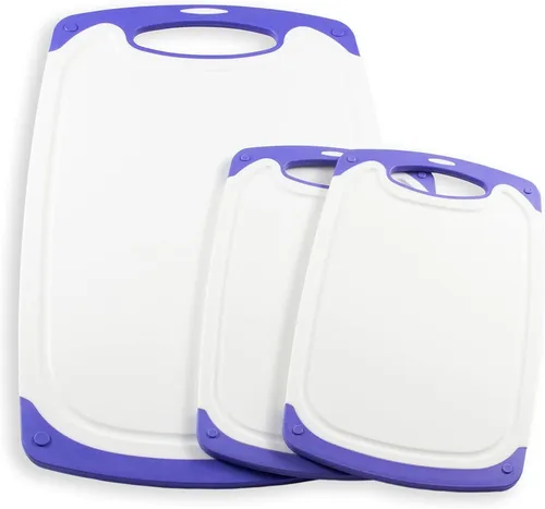 LindenBerg Schneidebrett 3er Set Schneidebretter mit Saftrille, Kunststoff, (1-St., Küchen Set), rutschfeste Griffe - Antibakteriell und Spülmaschinenfest