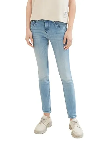 TOM TAILOR Damen Tapered Relaxed Jeans - Light Stone Blue Denim - Damen-Jeanshose im Five-Pocket-Style mit Kordelzug und Tapered Relaxed Fit für optimalen Tragekomfort und Bewegungsfreiheit. Pflegeleichte Baumwoll-Polyester Mischung.