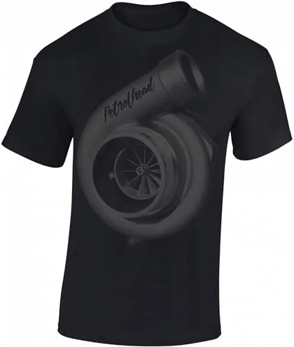 Baddery Petrolhead: Turbocharger Turbolader - Geschenk für Autoliebhaber - T-Shirt für alle Tuning-, Drift-, und Motorsport Fan - Auto T-Shirt Herren Shirt - Geschenk Auto - Auto-Fahrer, Schwarz, XL