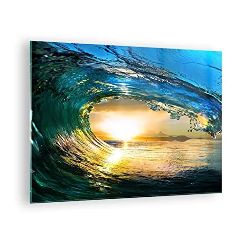 Bilder auf Glas Ozean Welle Sonne Klima Glasbild 70x50cm Wandbilder Dekoration Wohnzimmer Schlafzimmer Küche Deko Klein Wanddeko Bild im Glas Wand Kunstdruck Art Modern Wall Decor GAA70x50-2779