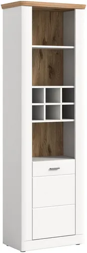 xonox.home Standregal MODERN TIMES - Standregal in Nox Eiche Dekor und Weiß matt, mit 3 Ablagefächern und 6 Flaschenfächern für stilvolle Präsentation und optimalen Stauraum.