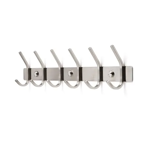 TOJ Living Wandgarderobe - 46CM - 12 Haken - Kleiderhaken - Garderobenhaken - Kleiderhaken wand - Wandgarderobe silber - Garderobenstange wandmontage - Wandhaken garderobe - Edelstahl - Silber