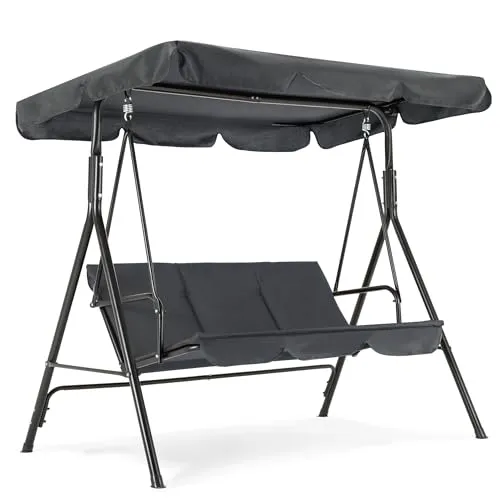 M MCombo 3-Sitzer Hollywoodschaukel mit Verstellbarem Sonnendach - Hollywoodschaukel für Garten und Balkon, wetterfest mit UV-beständigem Dach und großer Sitzfläche für bis zu 3 Personen - perfekt zum Entspannen im Freien.