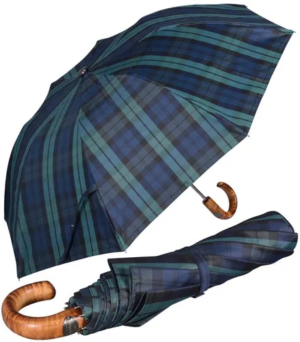 doppler MANUFAKTUR Taschenregenschirm großer Schirm mit Auf-Automatik und Echtholz-Griff, für Damen und Herren, handgefertigt, kariert