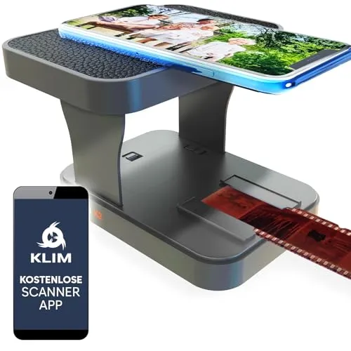 KLIM K2 Mobiler Filmscanner 35mm + KOSTENLOSE APP - Neu - Positiv- & Negativscanner, Diascanner, Fotoscanner, 35mm Farbfilm-Entwicklungskit Essentiell - Bester Fotoscanner für alte Fotos