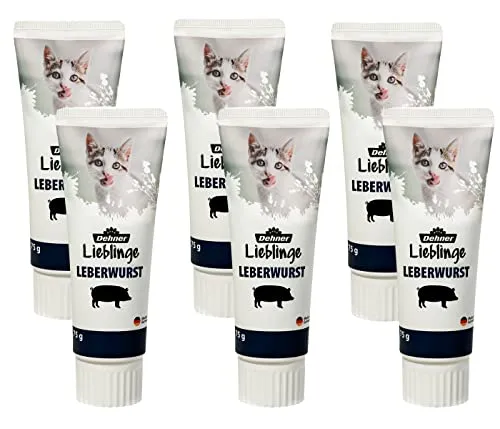 Dehner Katzensnack, Leckerli Leberwurst zuckerfrei, Lebensmittelqualität, in Tube, 6 x 75 g (450 g)