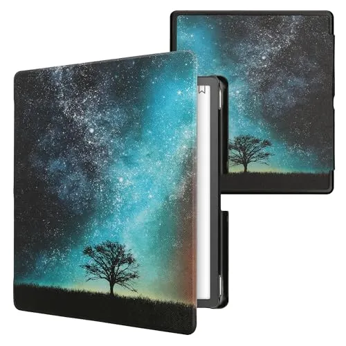 kwmobile Klapphülle kompatibel mit Amazon Kindle Scribe (2022/2024) Hülle - eReader Case - Galaxie Baum Wiese Blau Grau Schwarz