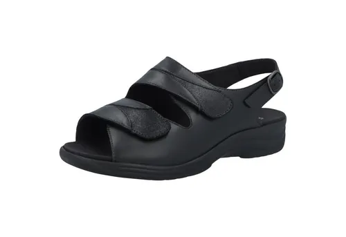 Solidus Komfort Sandalen Damen 343238323731 Schwarz 36 EU - Wanderschuhe für Damen mit luftigen Komfort Sandalen aus Leder, ideal für warme Tage. Wechselfußbett und flache Sohle bieten höchsten Tragekomfort.