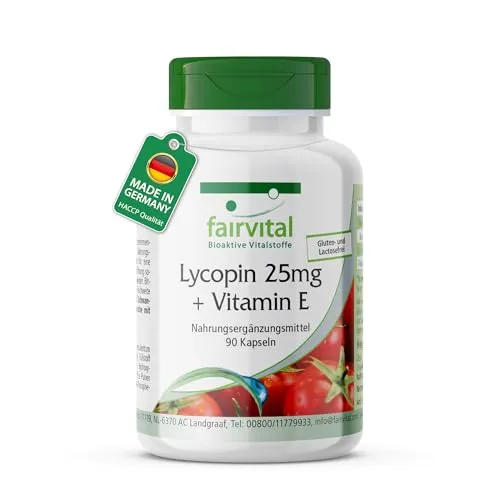 Produktbild fairvital Lycopin Kapseln mit Vitamin E, 90 Kapseln, schluckfreundlich, 25mg Lycopin, VEGAN, mikroverkapselt