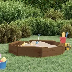 vidaXL Sandkasten mit Sitzen Honigbraun - Achteck aus massivem Kiefernholz - Sandkasten für kreative Spiele im Freien, aus robustem Kiefernholz mit bequemen Sitzflächen, ideal für die Entwicklung von motorischen Fähigkeiten bei Kindern.