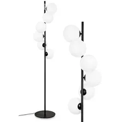 hofstein Stehlampe aus Metall/Riffelglas in Schwarz/Weiß - Standleuchte im modernen Retro-Stil, 160 cm hoch mit 6 G9 Fassungen für individuelle Beleuchtung, ideal für Esszimmer, Flur oder Wohnzimmer.