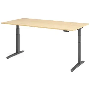Hammerbacher Elektrischer Sitz-Steh-Schreibtisch 200x100cm Ahorn/Graphit - Kinderschreibtische mit elektrisch stufenlos höhenverstellbarer Platte, ideal für ergonomisches Arbeiten und wachsendes Lernverhalten.