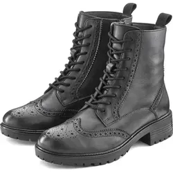 LASCANA Schnürboots Schnürstiefelette, Ankle Boots aus Leder in Schwarz - Wanderschuhe: Modische Schnürstiefelette aus 100% Schafsleder mit Reißverschluss für einfachen Einstieg und stilvolles Design.