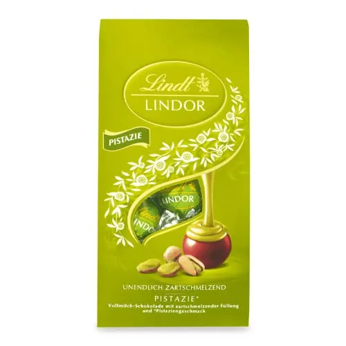 Lindt Schokolade | LINDOR Beutel Pistazie | 137g | 10 Kugeln in Vollmilch-Schokolade mit zartschmelzender Pistazien-Creme-Füllung | Schokoladen-Geschenk