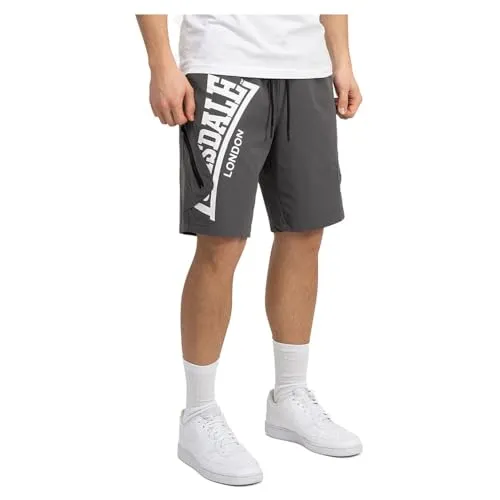Lonsdale Herren Shorts ALRESFORD Anthracite/White M - Leichte Herren Shorts mit elastischem Bund und Kordelzug. Ideal für Sport und Freizeit, ausgestattet mit praktischen Taschen und auffälligem Logodruck für einen stylishen Look und hohen Tragekomfort.