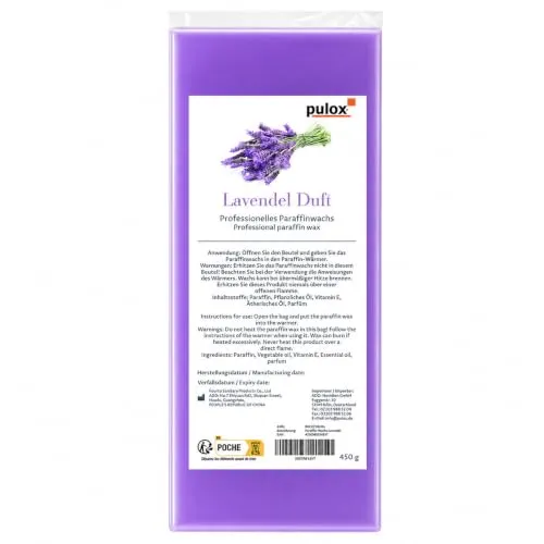 Pulox Paraffinwachs Lavendel 450 g für Paraffinbad & Wachswärmer | Pflegendes Wachs für Handpflege, Fußpflege und Wellness, ideal für Wärmebehandlungen und Kosmetikanwendungen