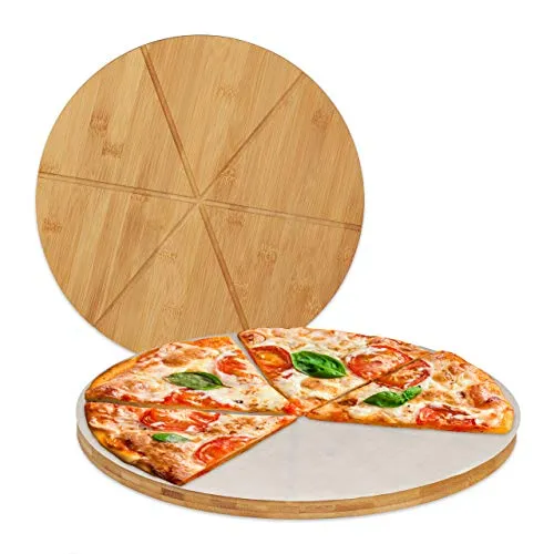 Pizzabrett aus Bambus – rund und vielseitig - Schneidebrett aus hochwertigem Bambus, ideal für Pizzas, mit einer stabilen Unterlage und umweltfreundlichem Backpapier. Perfekt für die Zubereitung und den Genuss von Pizza!